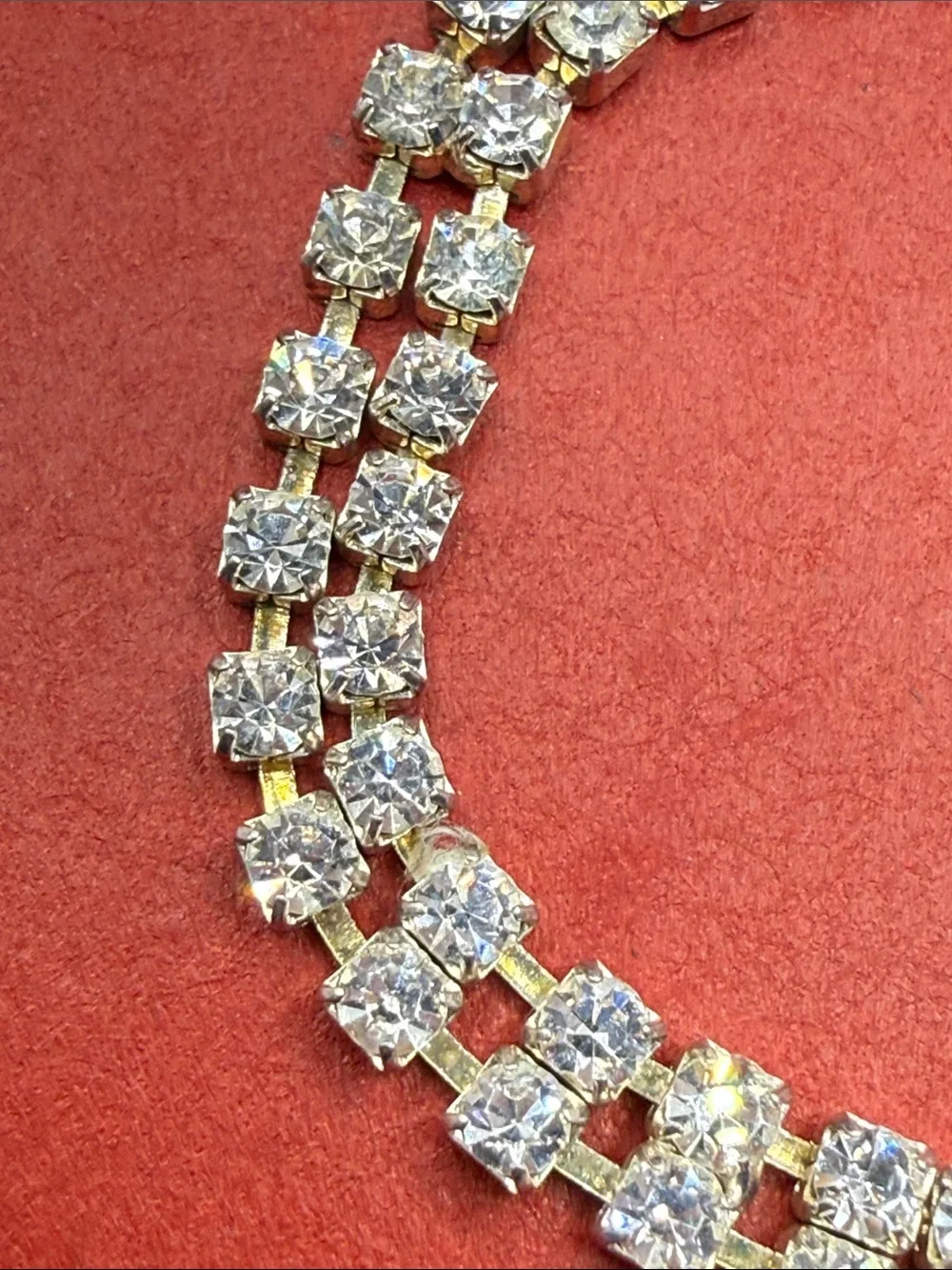 Vintage Gold-Tone Clear Crystal Double Row Tennis Bracelet prong set station